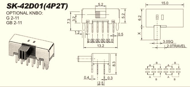【供有拔動開關 撥動開關SK-42D01(4P2T)】價格,廠家,圖片,電工開關,深圳市福田區深洪威電子銷售部-